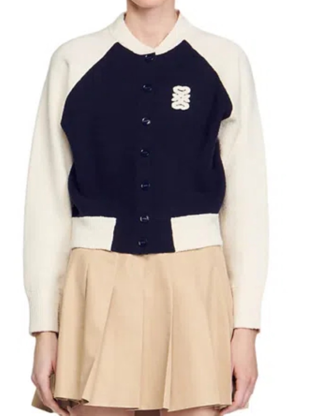 Sandro Bolzano Varsity Color Block Bouclé Cardigan size M